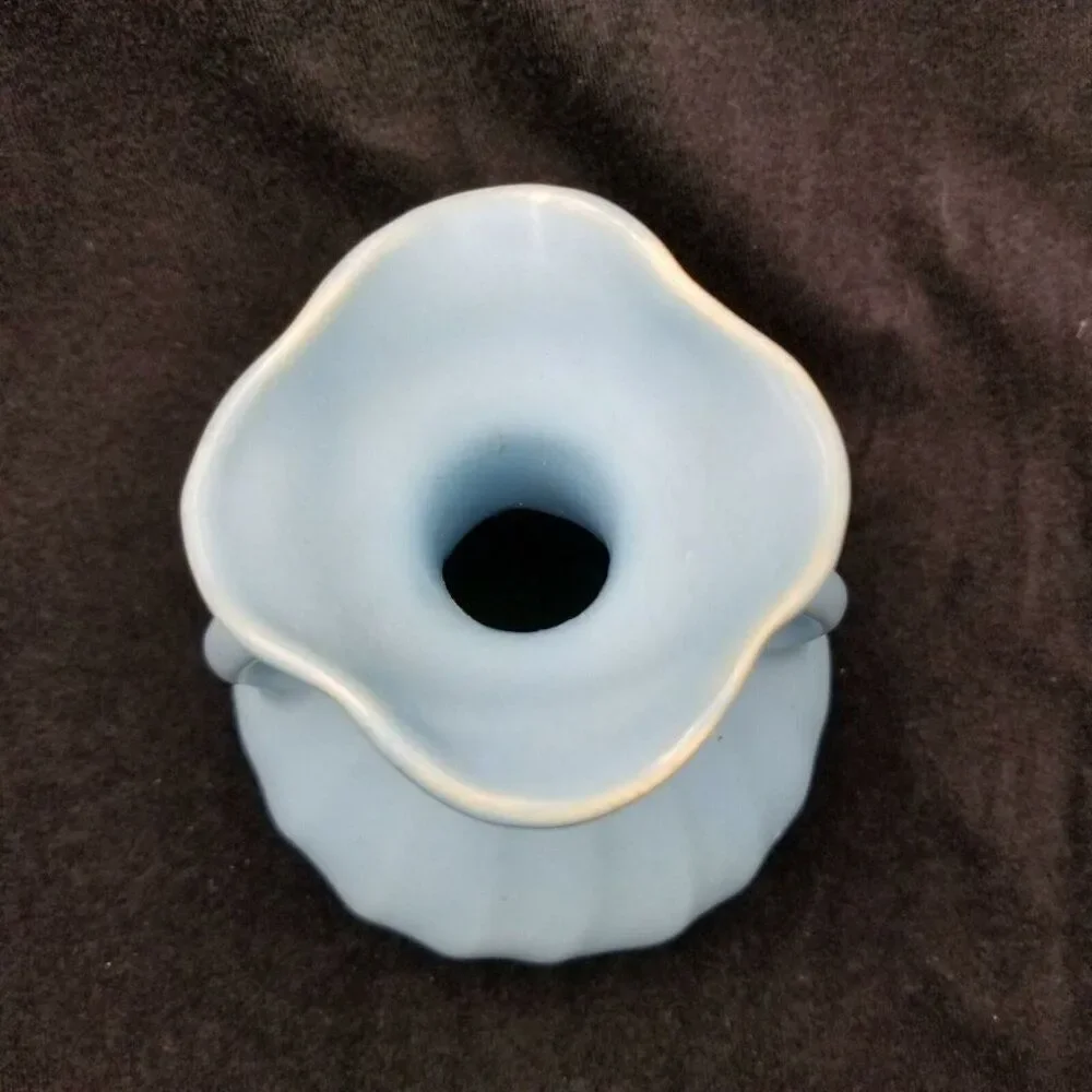 Vintage Blue Weller Pottery Double Handle Vase Magnolia American Pottery 6